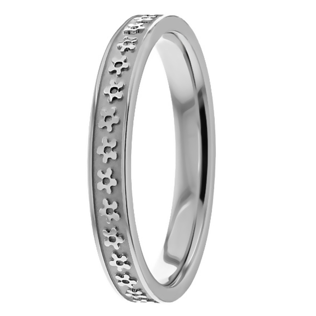 Floral Woman's Platinum Wedding Band Comfort-Fit Flower Ring