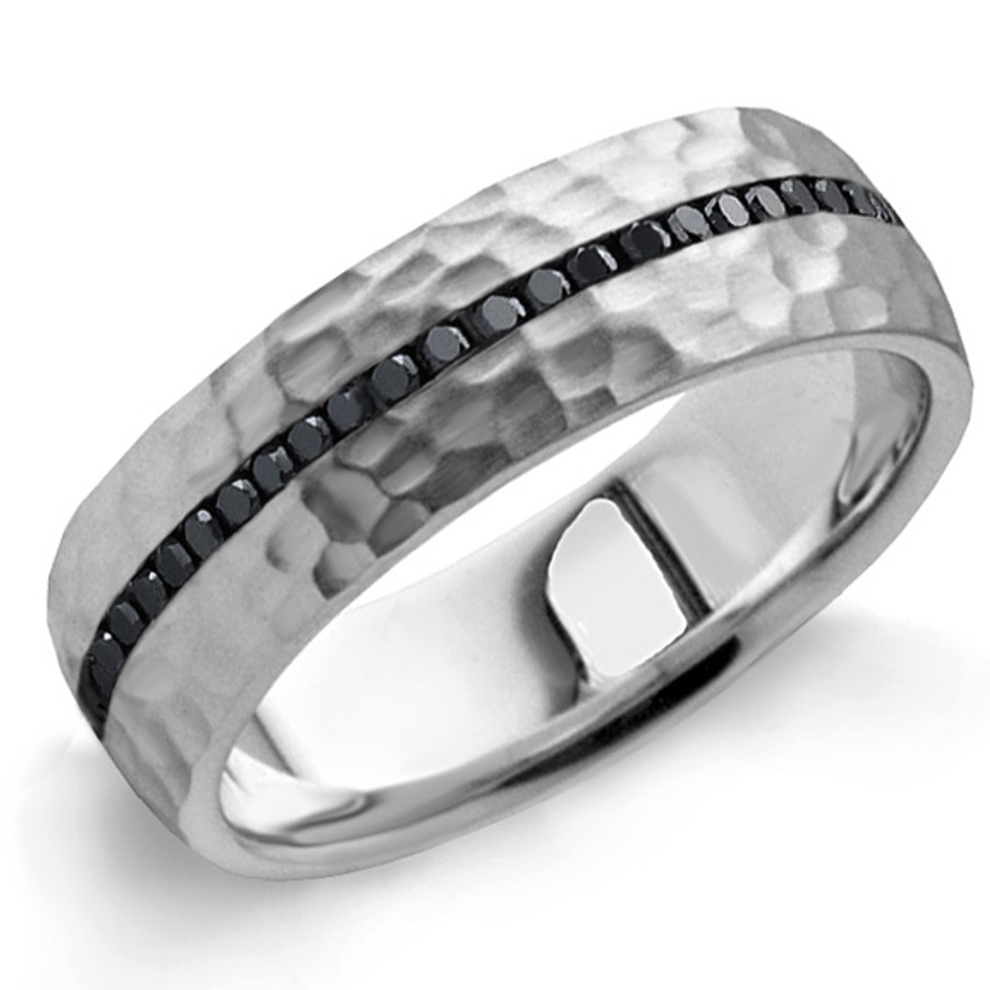 Men's Hammered Black Diamond Ring Eternity Wedding Band