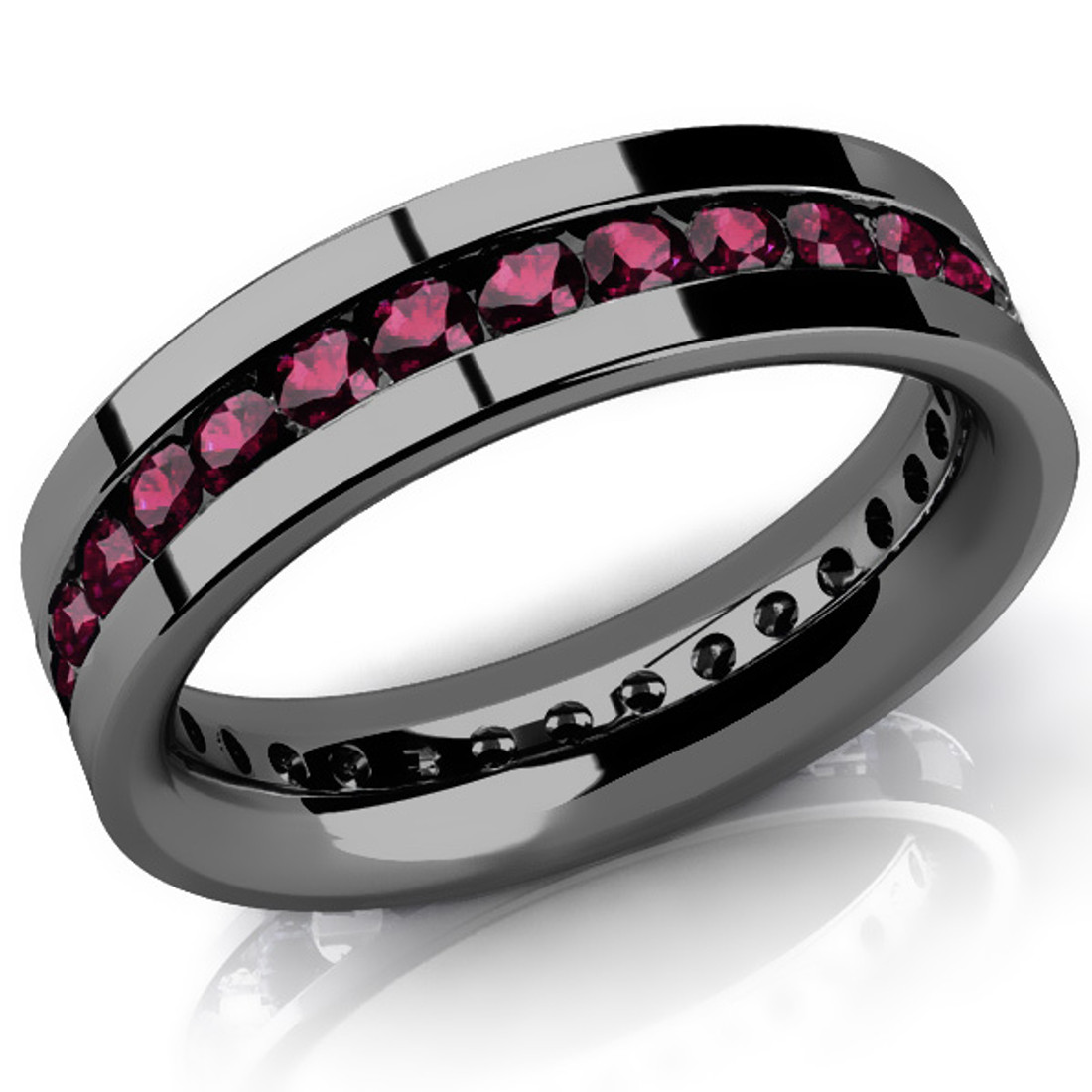 Flush Set Square Princess Cut Lab Ruby Men's Polished Wedding Band in White  Gold