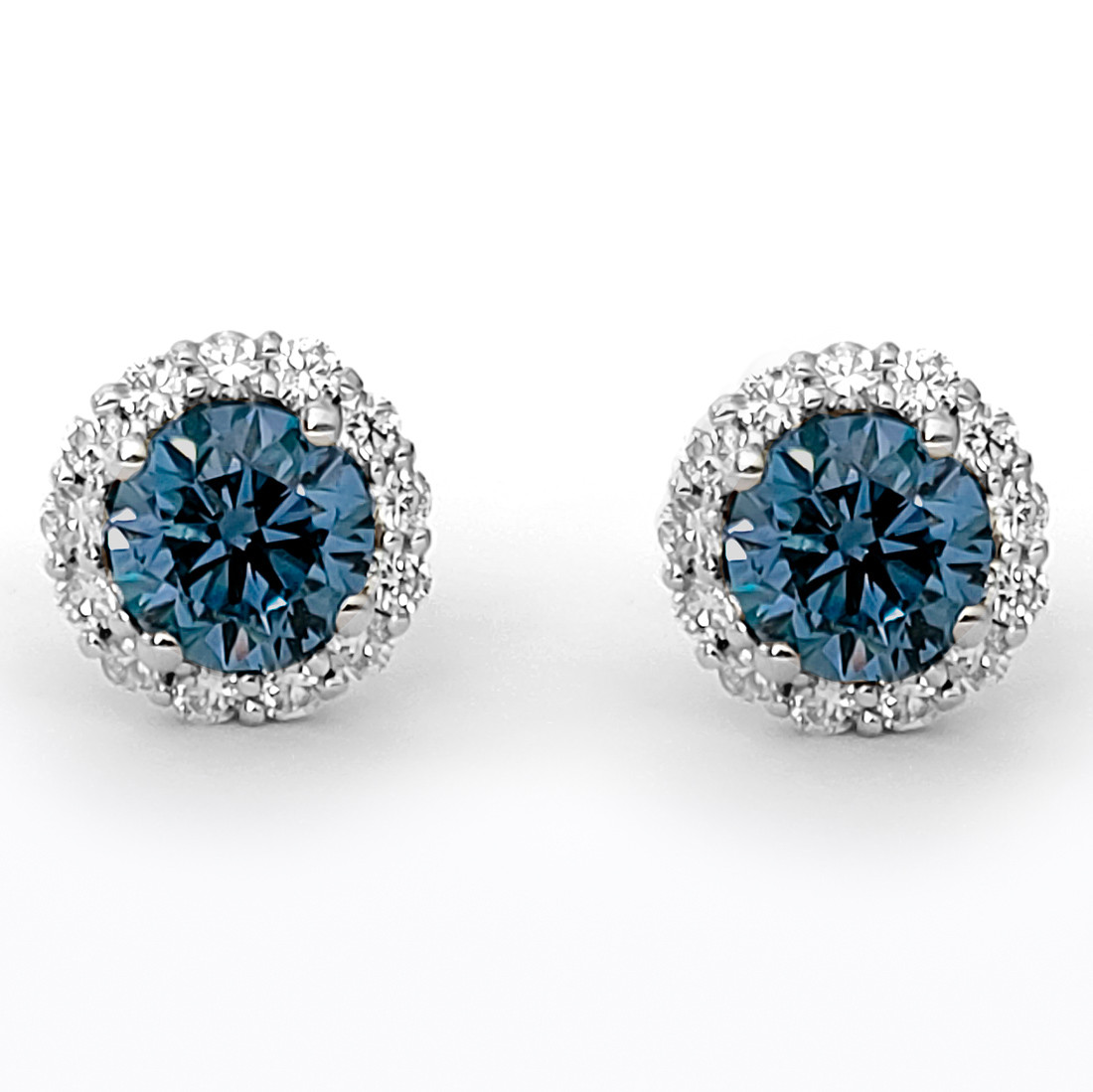 Blue diamond stud earrings shop yellow gold