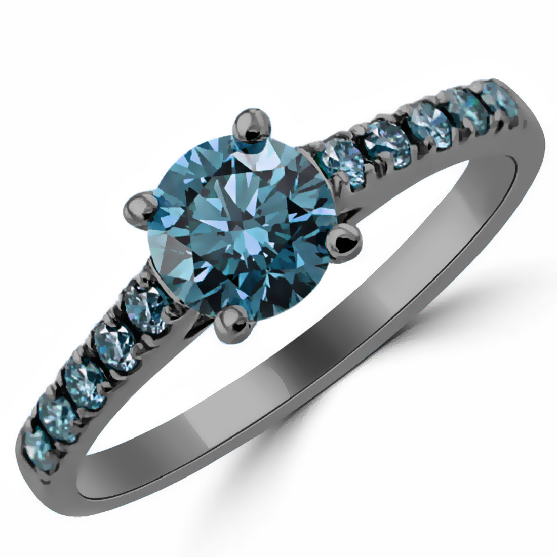 1 Carat VS1 Fancy Blue Diamond Engagement Ring 14k Black Gold