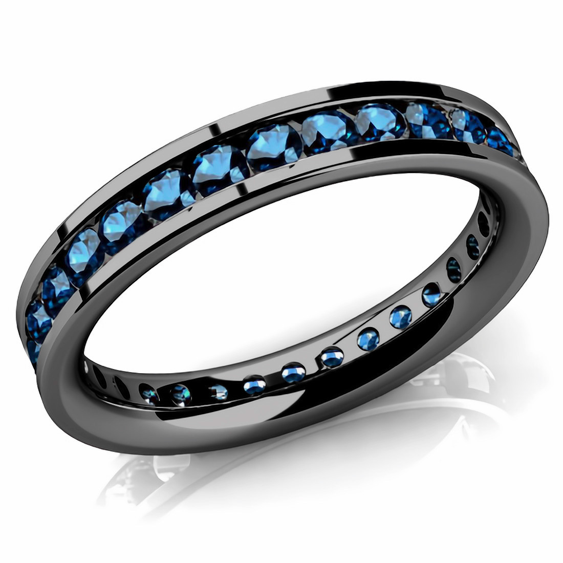 Blue Diamond Eternity Ring 14k Black Gold Wedding Band