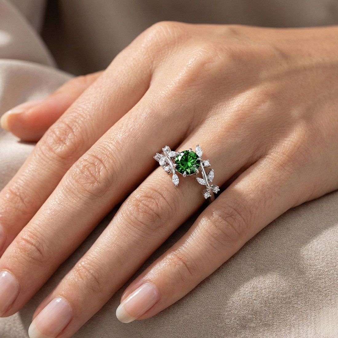1.32ct Fancy-Green Diamond Floral Nature-Inspired Engagement Ring