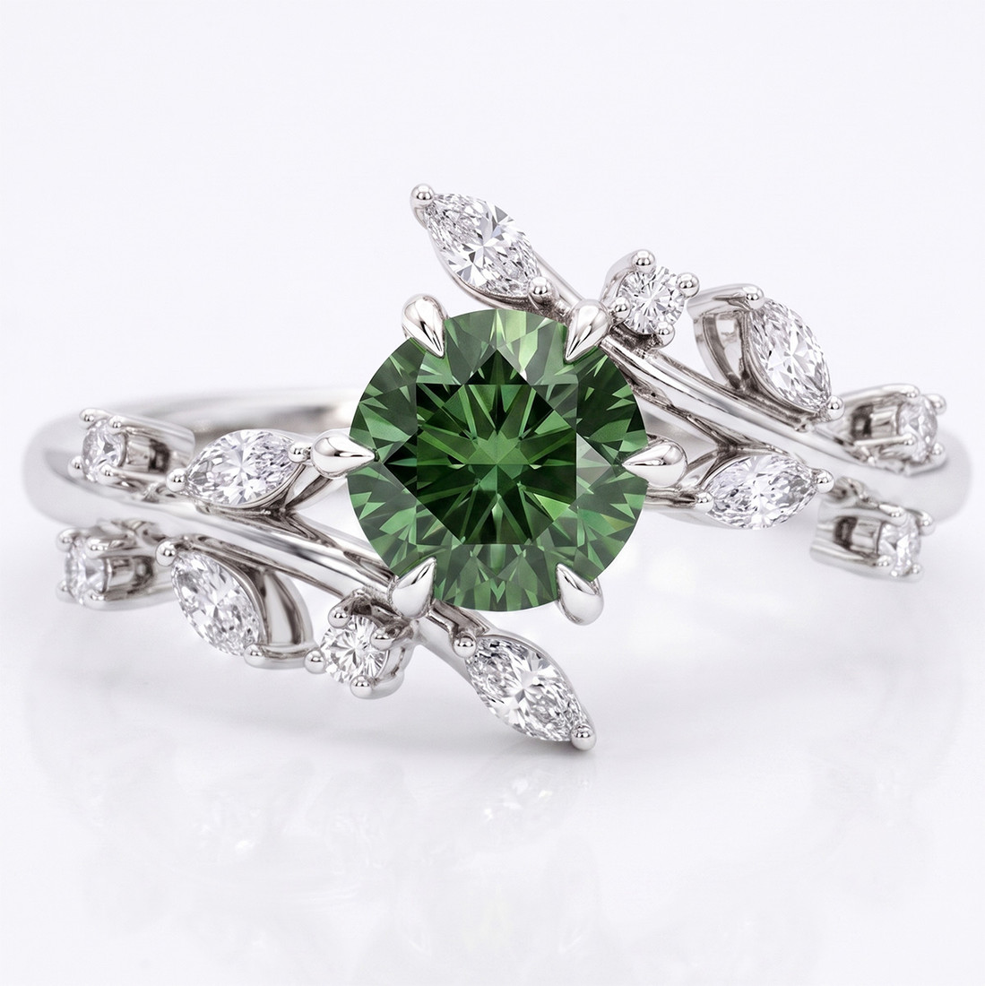 Fancy-Green Diamond Floral Nature-Inspired Engagement Ring