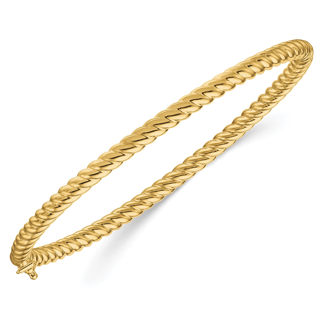 Hinged Twisted Rope Polished Bangle Bracelet 14k Yellow Gold