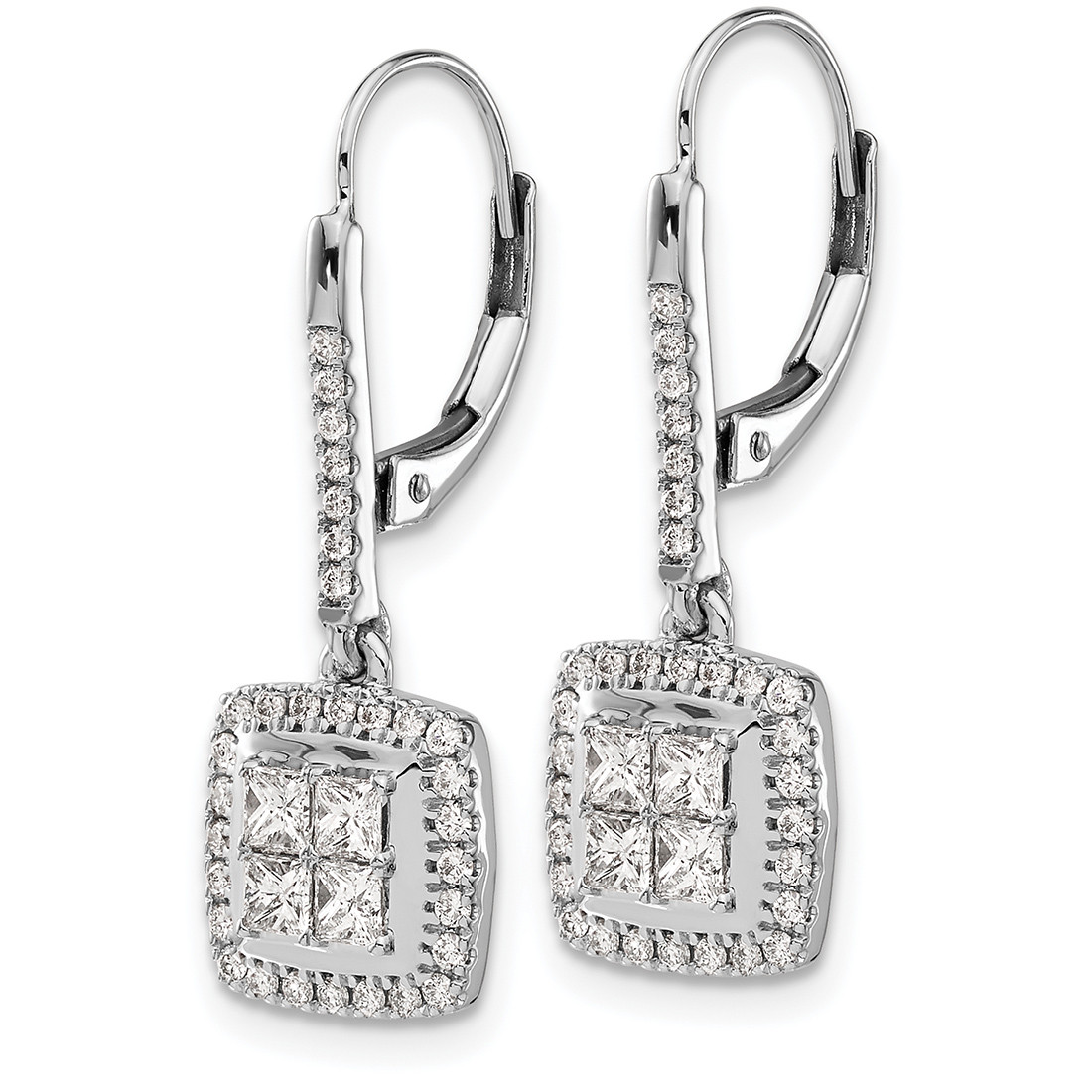 1 Carat Diamond Leverback Drop Earrings 14k White Gold