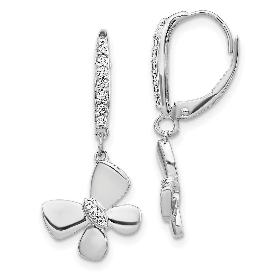 Diamond Butterfly Drop Dangle Earrings 14k White Gold