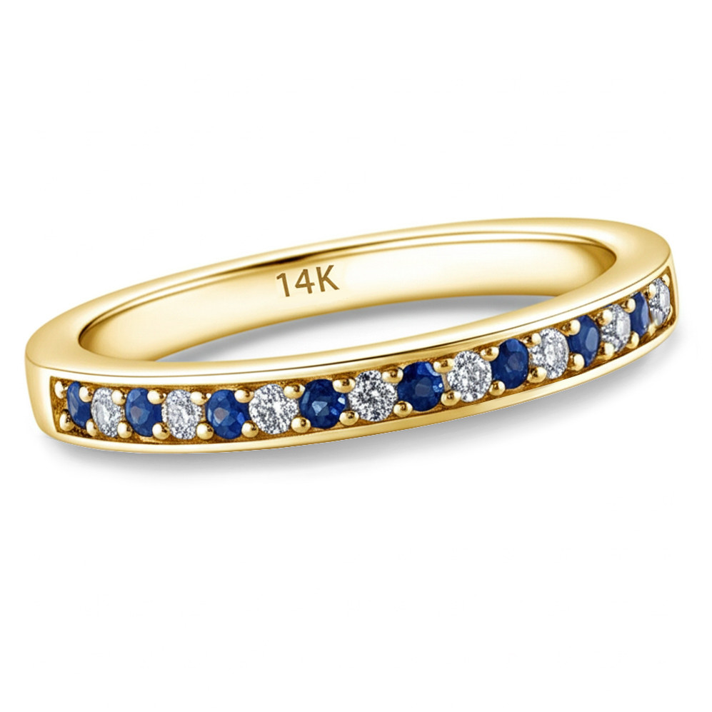 Alternating Blue Sapphire and Diamond Wedding Ring Bridal Band