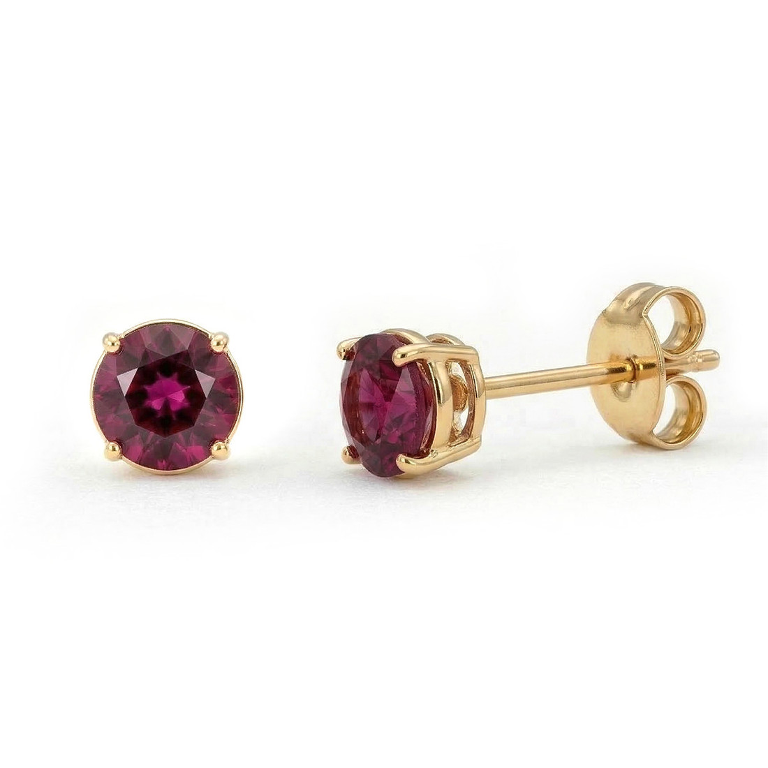 Natural Red Ruby Stud Earrings 14k Yellow Gold
