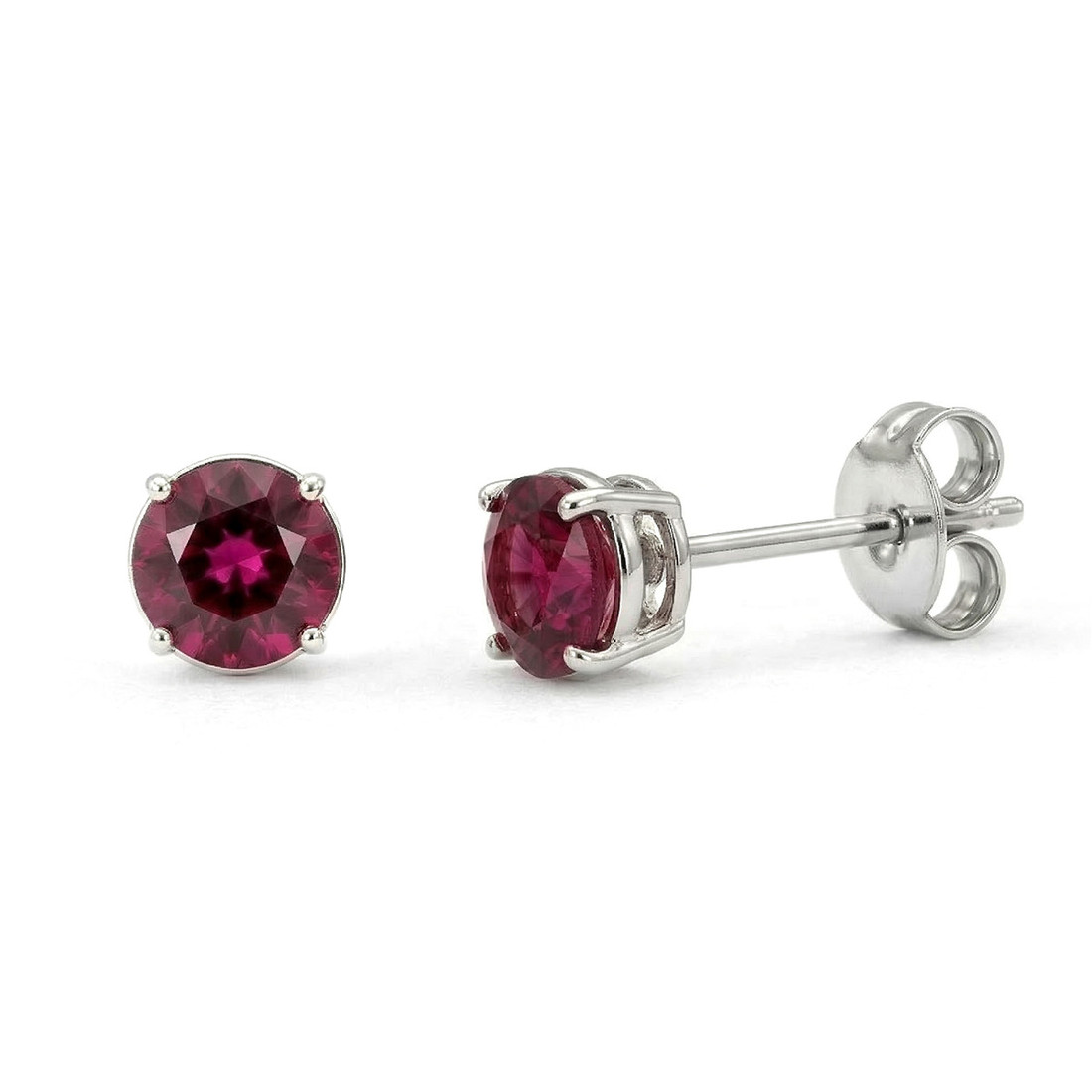 Natural Red Ruby Stud Earrings 14k White Gold