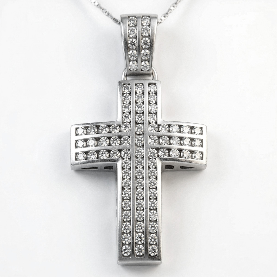 Massive 6.65ct Men's Diamond Cross Pendant Channel Necklace 14k Gold