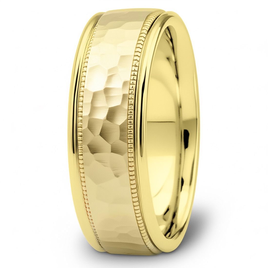 Hammered 18k Yellow Gold Wedding Band Textured Men's Ring