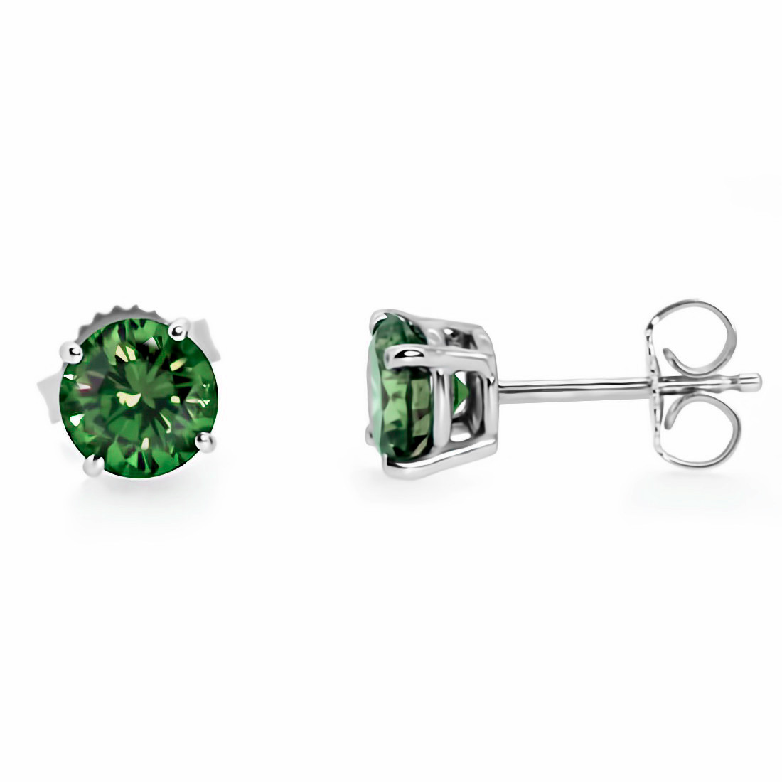 Fancy Green Diamond Stud Earrings 14k White Gold