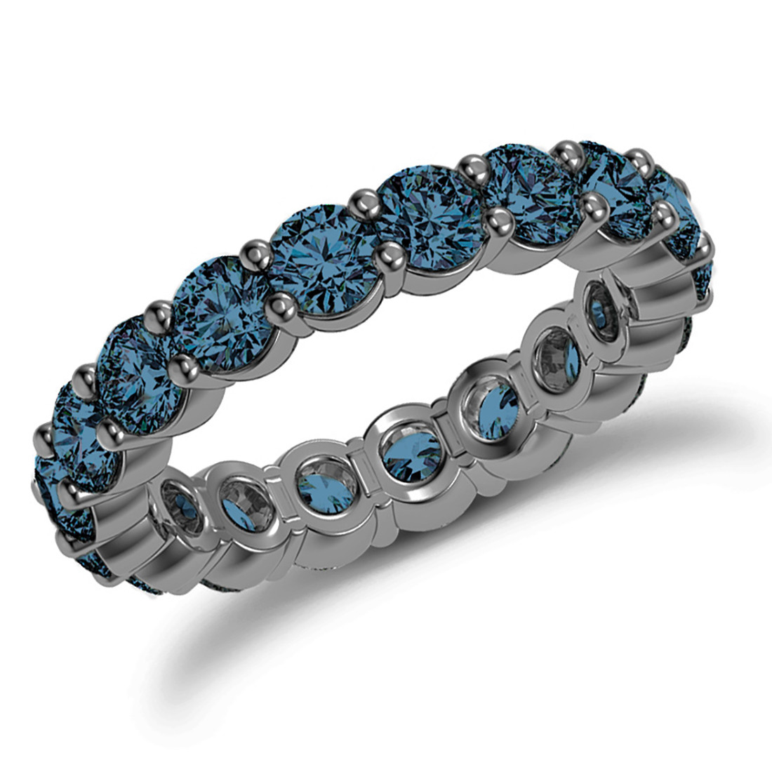 1.60ct Blue Diamond Eternity Wedding Band 14k Black Gold Ring