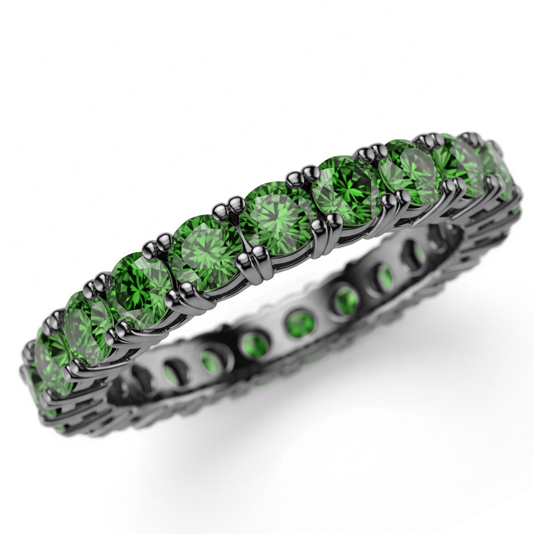 Fancy Green Diamond Eternity Band 14k Black Gold Wedding Ring