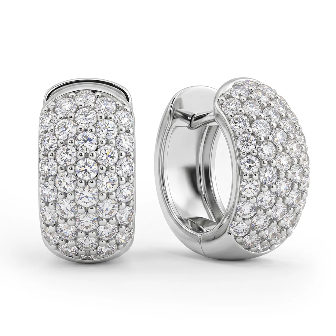 Fine Pave-Set Diamond Hoop Huggie Earrings 14k White Gold