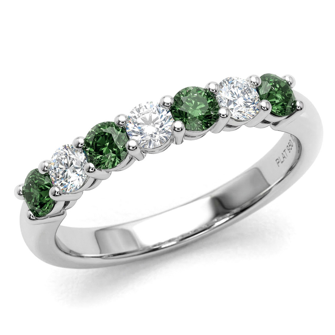 7-Stone Fancy Green and White Diamond Anniversary / Wedding Ring