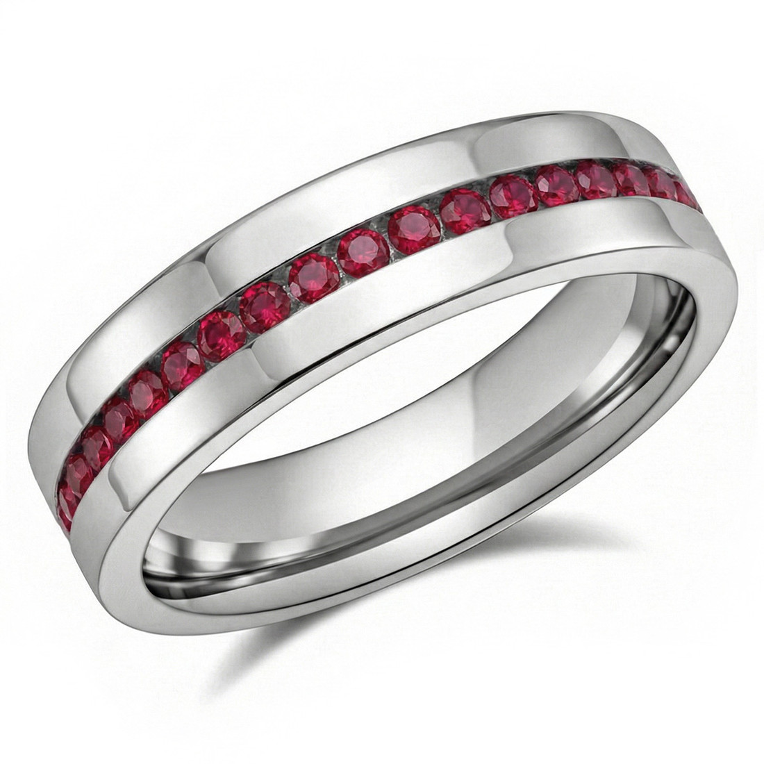 1 Carat Ruby Wedding Band Men's Polished Eternity Ring