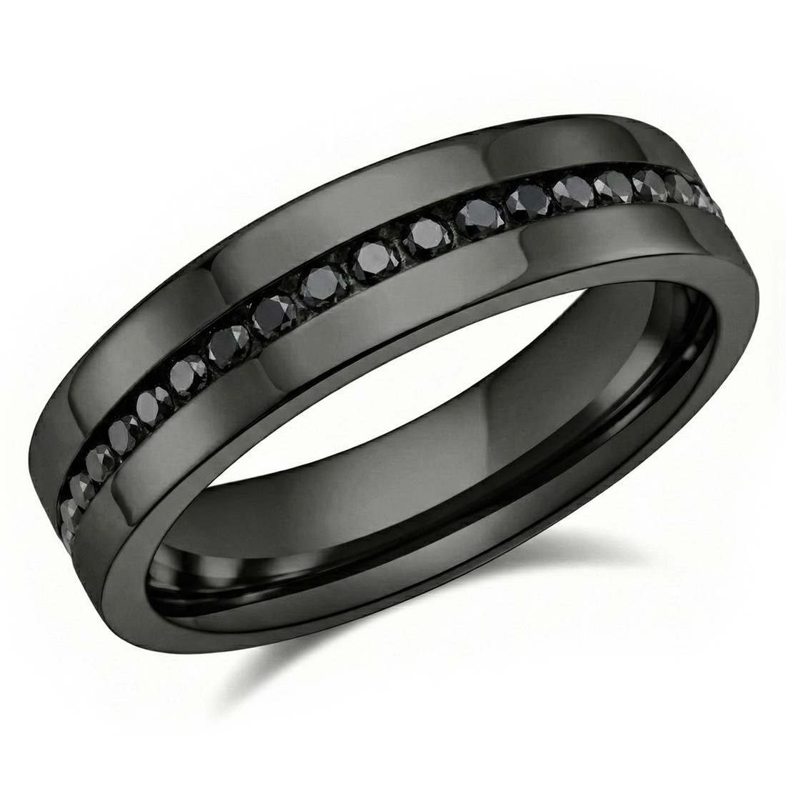 1ct Black Diamond Eternity Men's Wedding Ring 14k Black Gold