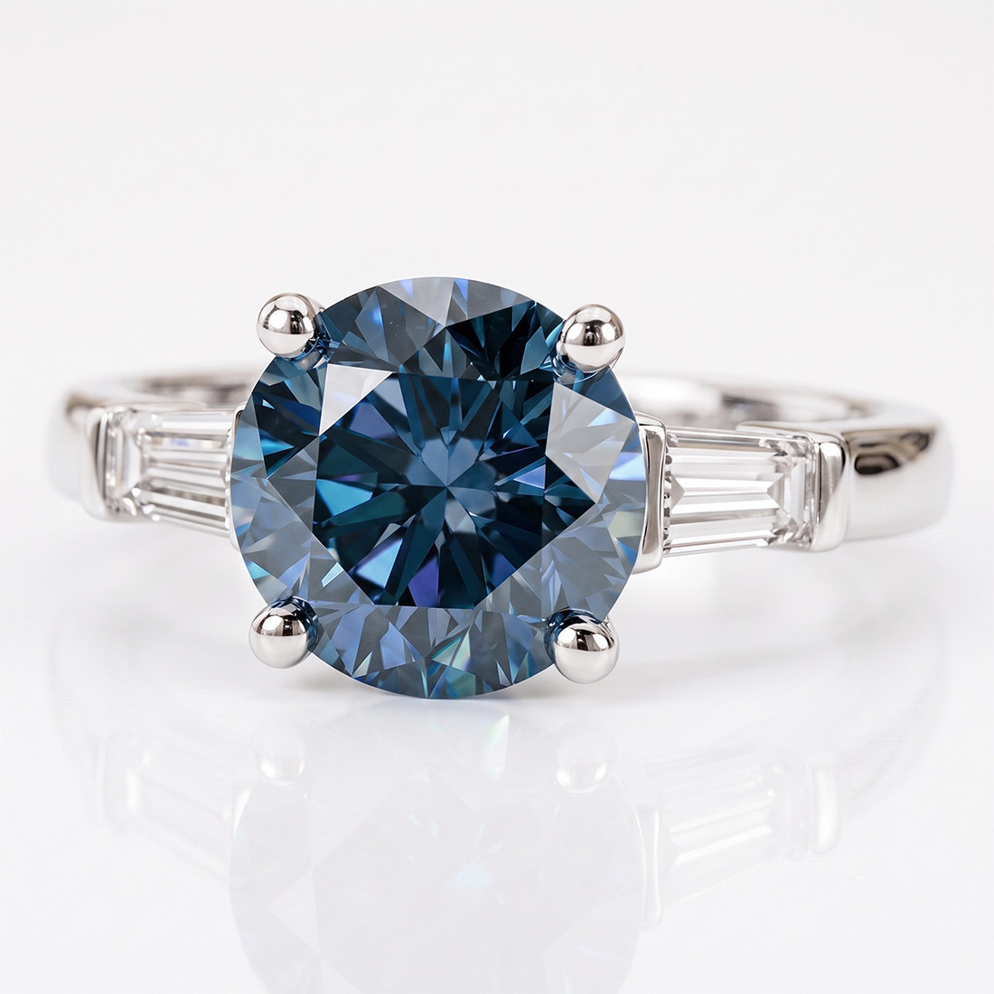 Fancy Blue and White Diamond 3-Stone Baguette Engagement Ring