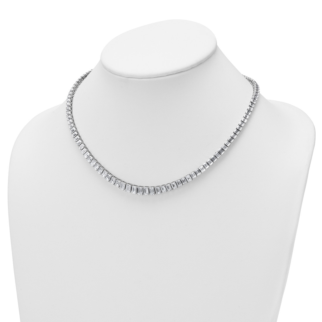 29ct Emerald-Cut Lab Grown Diamond Tennis Necklace 14k White Gold