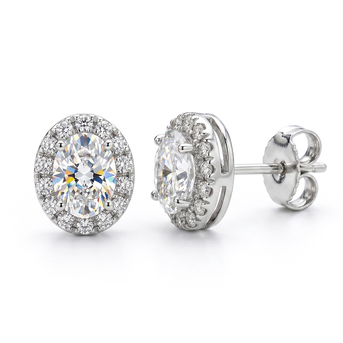 Oval Lab Grown Diamond Halo Stud Earrings 14k White Gold