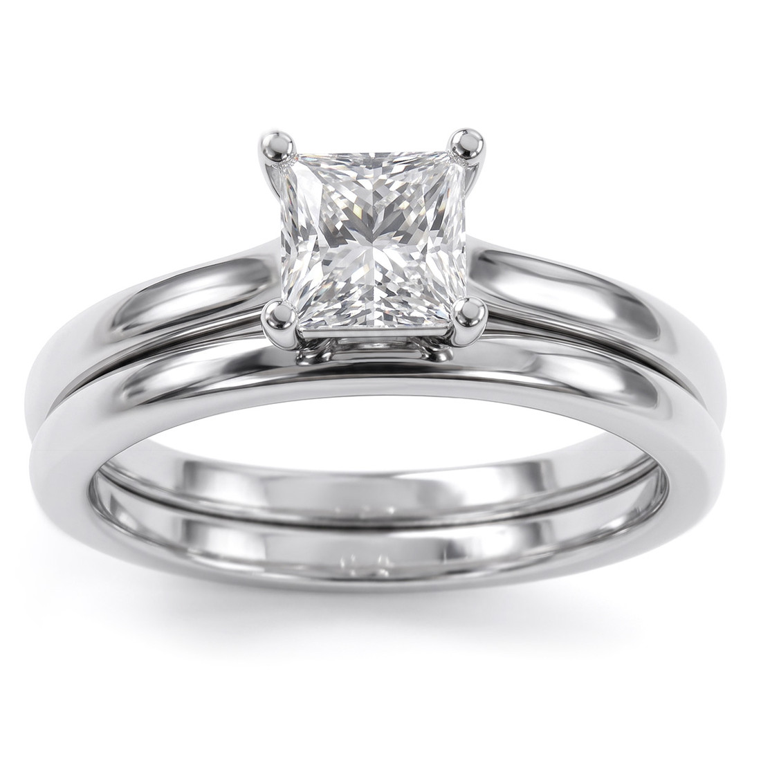 Lab Grown Princess Cut Diamond Engagement Wedding Ring Set