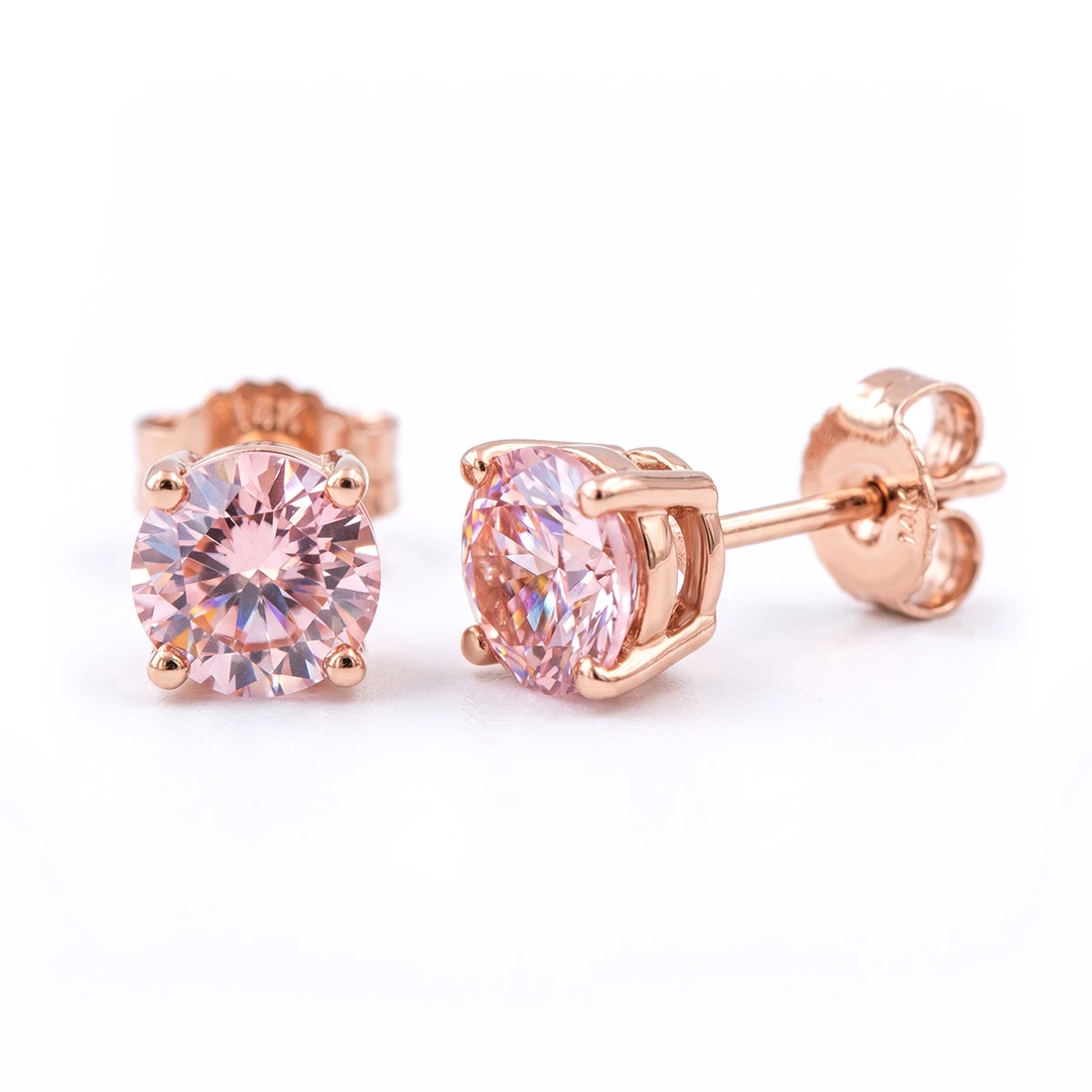 1 Carat Lab Grown Fancy Pink Diamond Stud Earrings 14k Rose Gold
