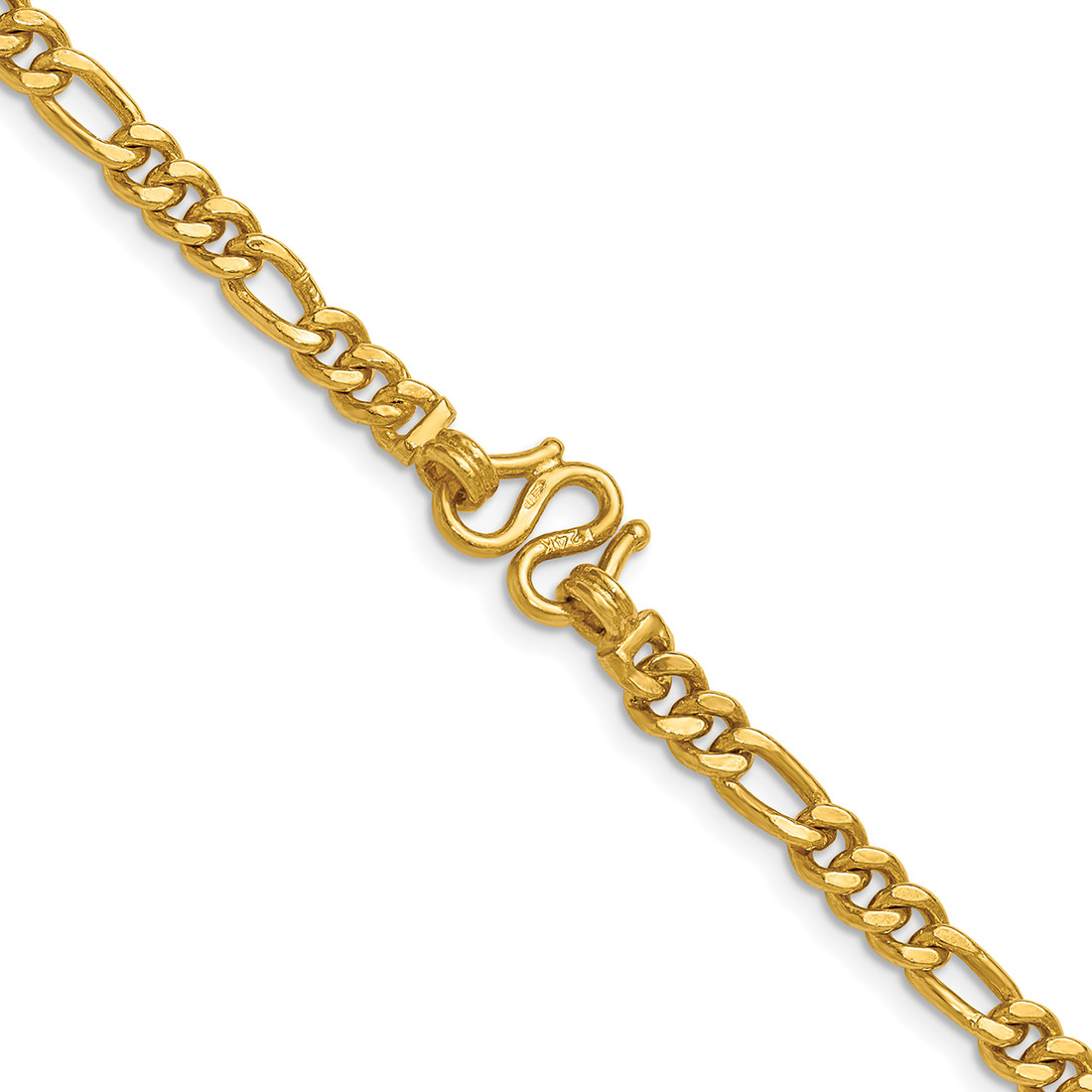 Pure 24k Yellow Gold Men's Figaro Chain Necklace 20
