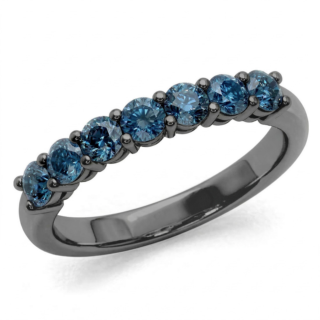 7-Stone Blue Diamond Anniversary Wedding Ring 14k Black Gold