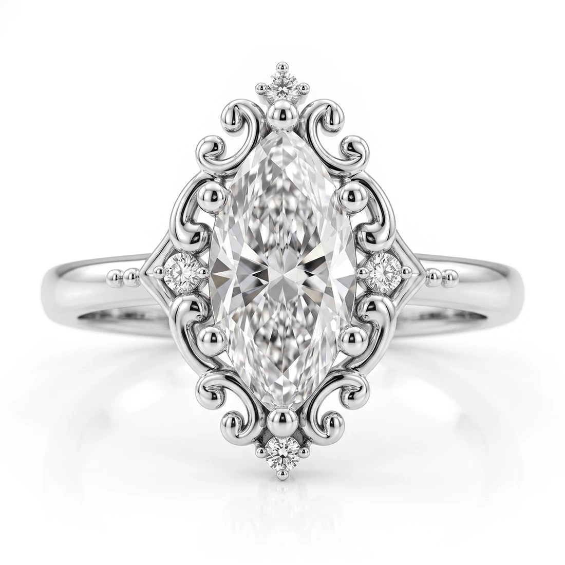 Marquise Cut Lab Grown Diamond Vintage Halo Engagement Ring