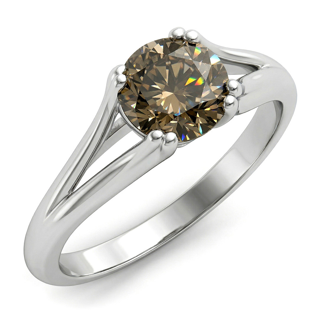 1 Carat Brown Diamond Solitaire Engagement Ring With Split Shank