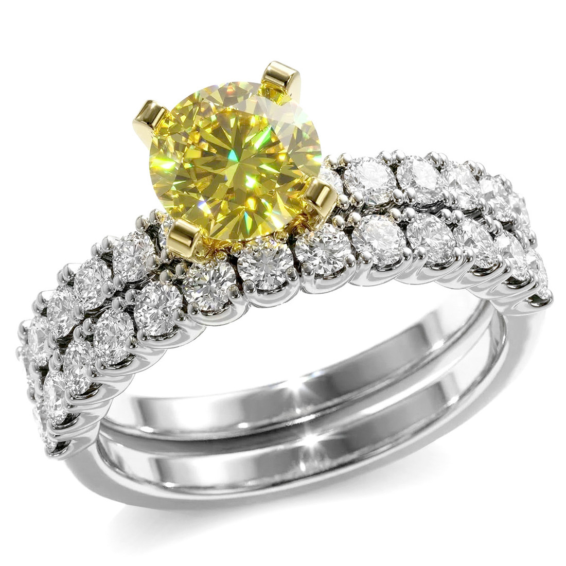Exquisite Canary Yellow Diamond Bridal Engagement Ring Set