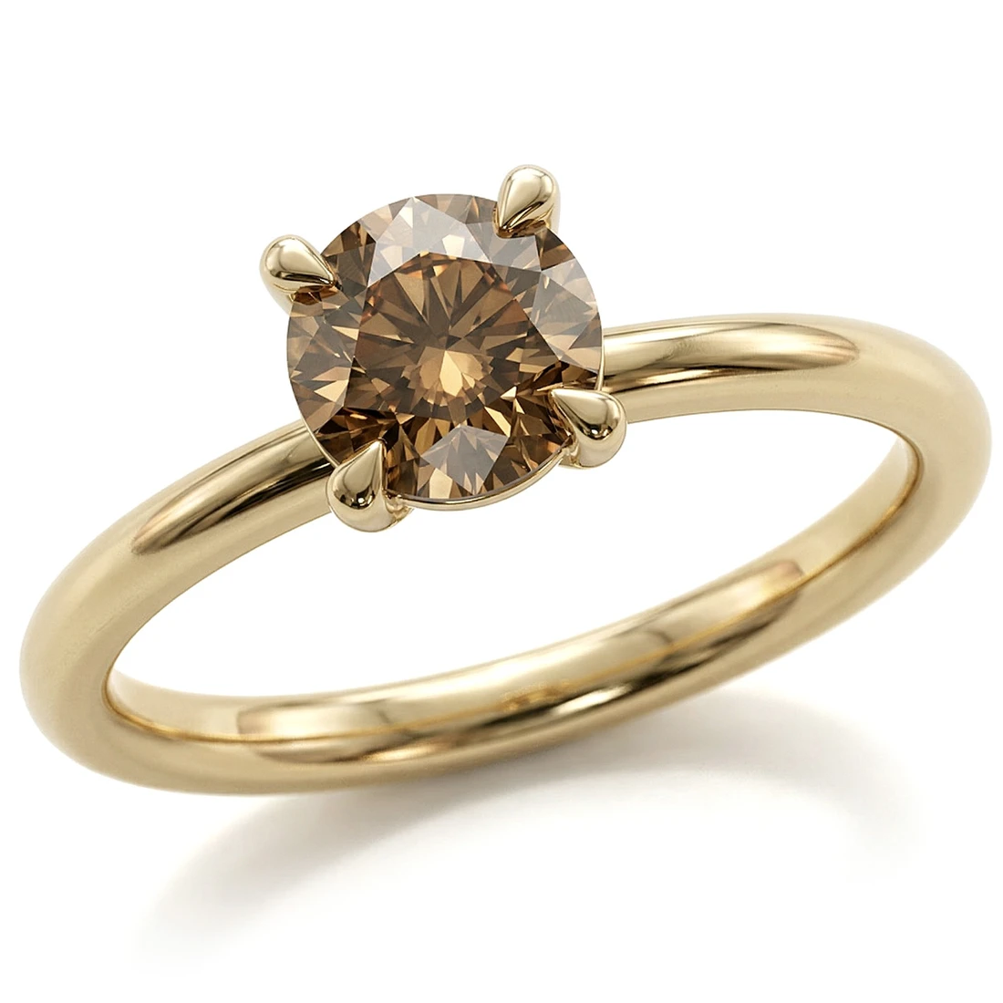 1 Carat VS1 Fancy Brown Diamond Solitaire Engagement Ring Yellow Gold