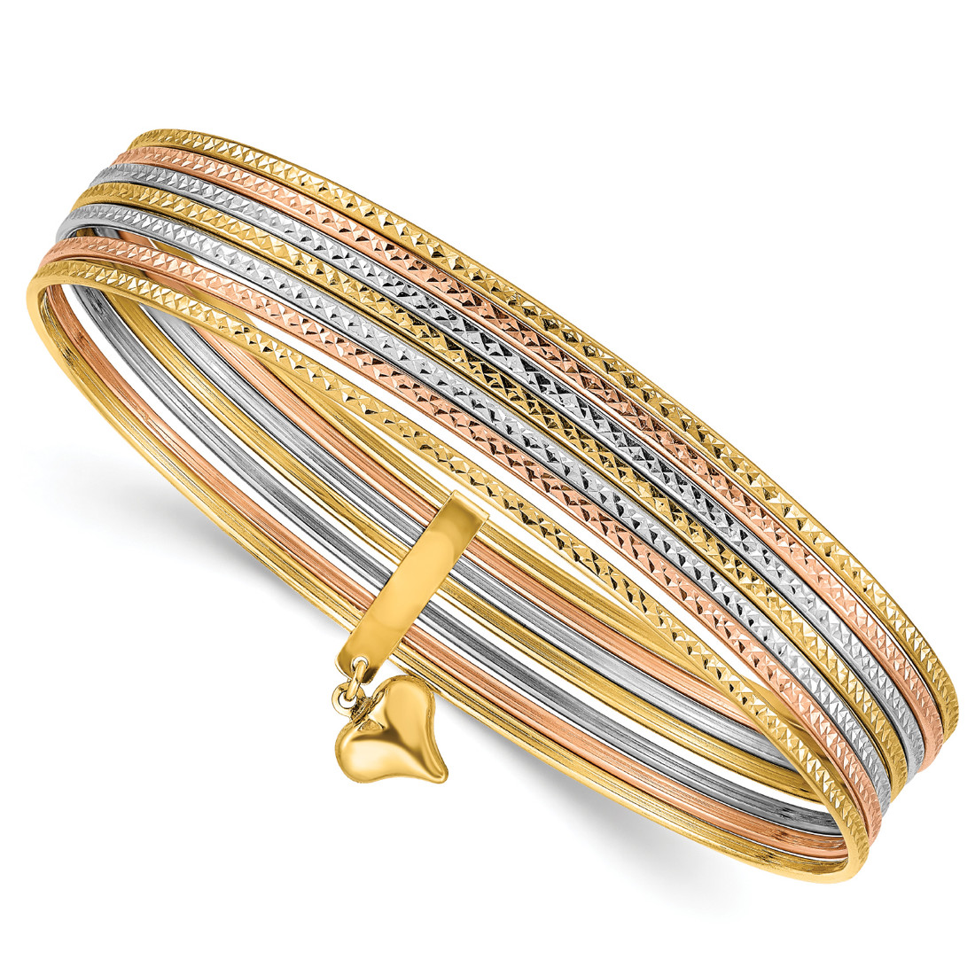 Textured 14k Tri-Color Gold 7-Strand Slip-On Bangle Bracelet