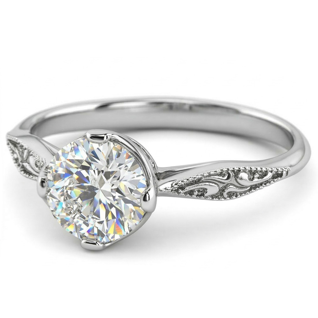Lab Grown Diamond Vintage Style Solitaire Engagement Ring