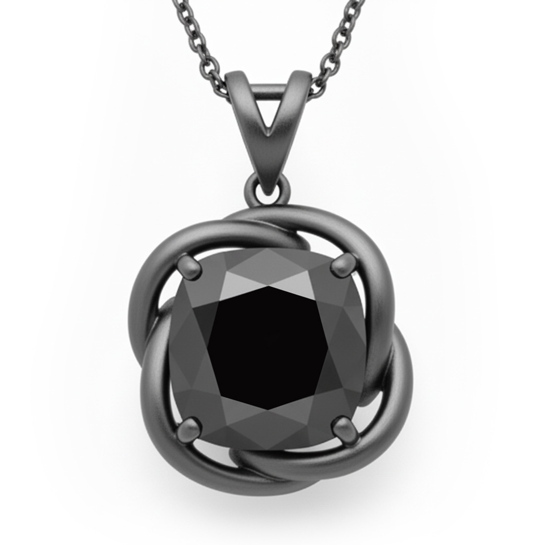 3 Carat Fancy Black Diamond Pendant 14k Matte Black Gold Necklace