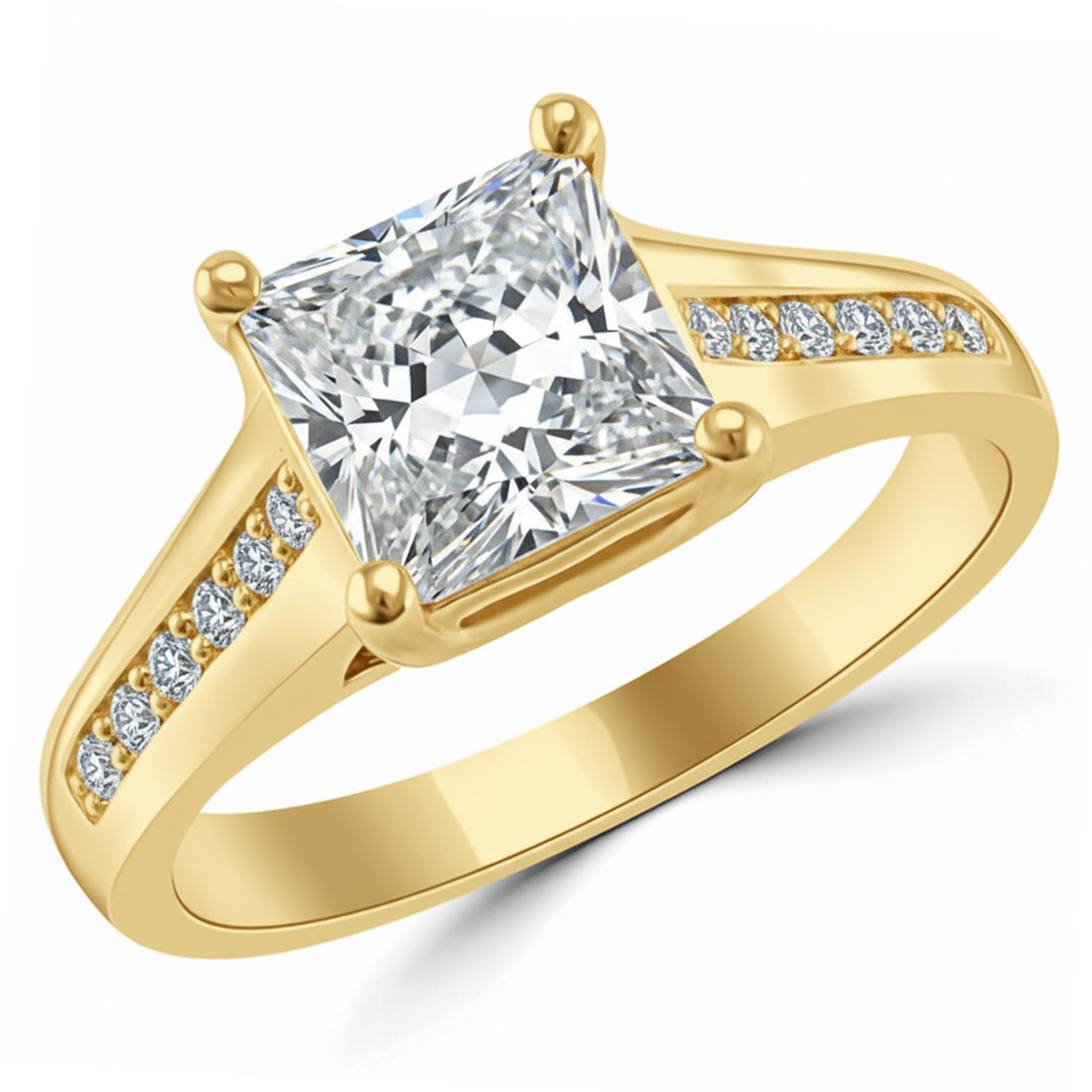 2 Carat Princess Cut Lab Grown Diamond Engagement Ring 14k Yellow Gold