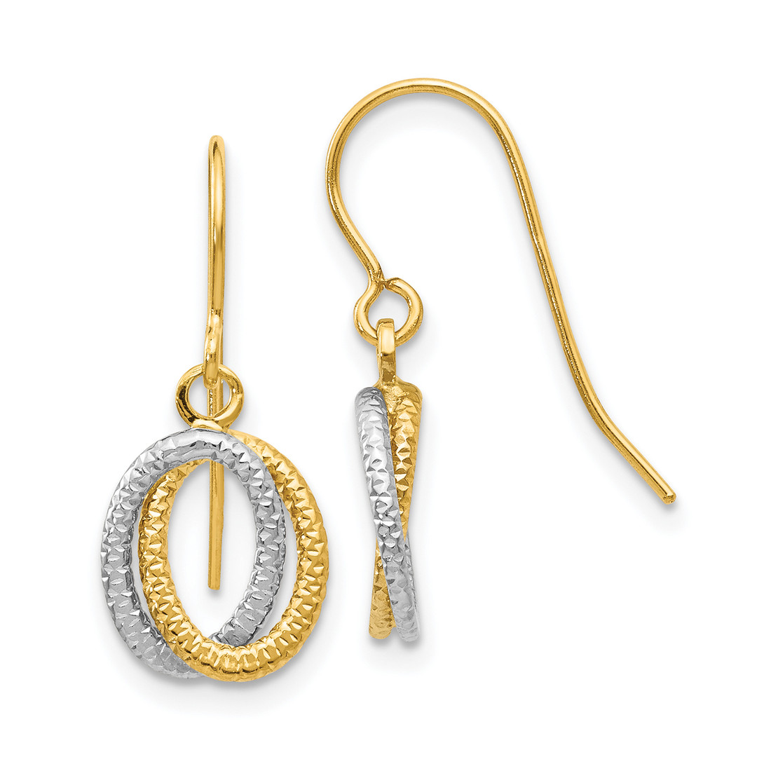 Textured 14k Two-Tone Gold Dangle Drop Earrings