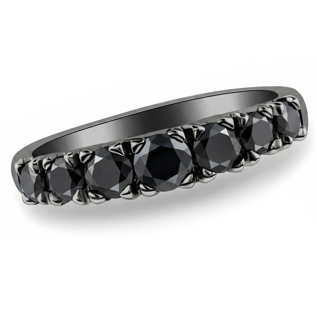 7-Stone Black Diamond Vintage Anniversary / Wedding Ring 14k Black Gold