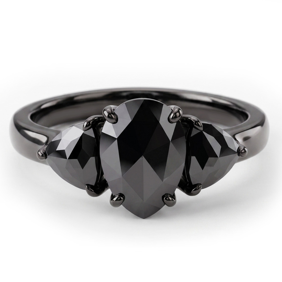 Pear-Shaped Black Diamond 3-Stone Engagement Ring 14k Black Gold