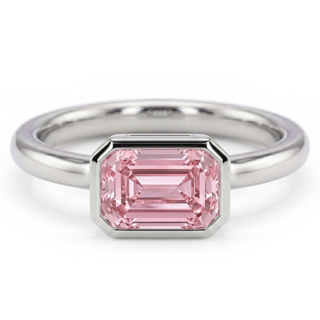 Emerald-Cut Lab Grown Pink Diamond East-West Solitaire Engagement Ring