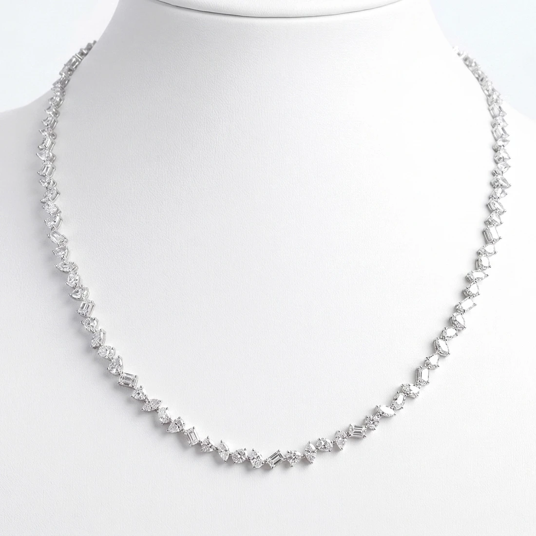 Mixed-Cut Lab Grown Diamond Tennis Necklace 14k White Gold
