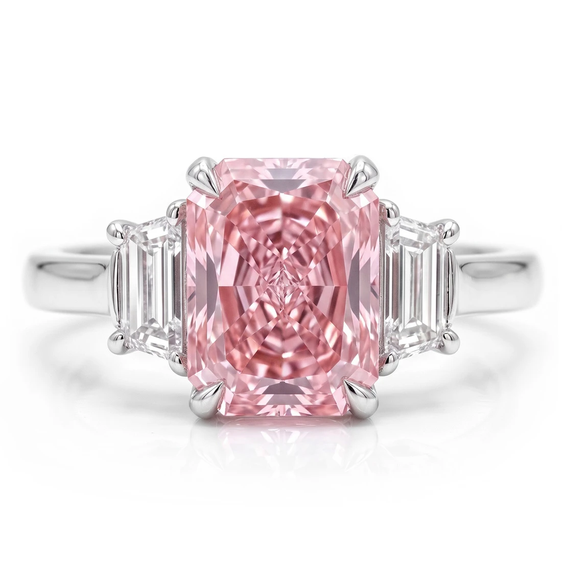 Lab Grown Radiant-Cut Pink Diamond Three-Stone Engagement Ring