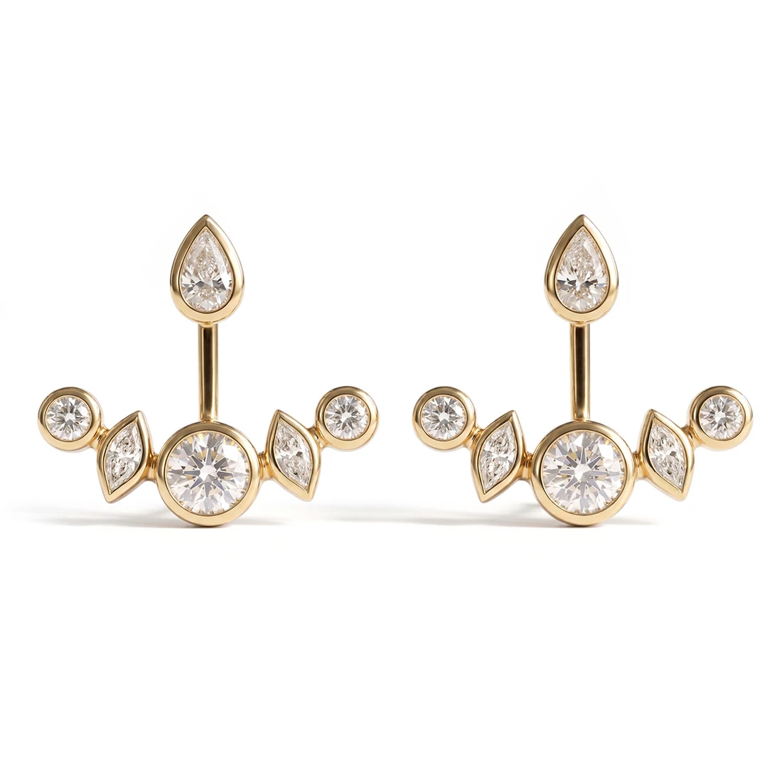 Lab Grown Diamond Stud Earrings With Drop Jackets 14k Yellow Gold