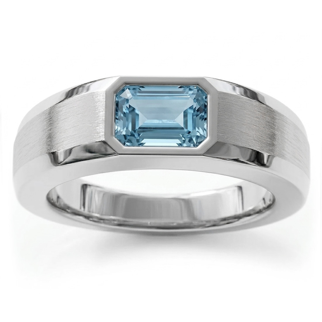 Emerald Cut Blue Aquamarine Men's Solitaire Ring Gold / Platinum