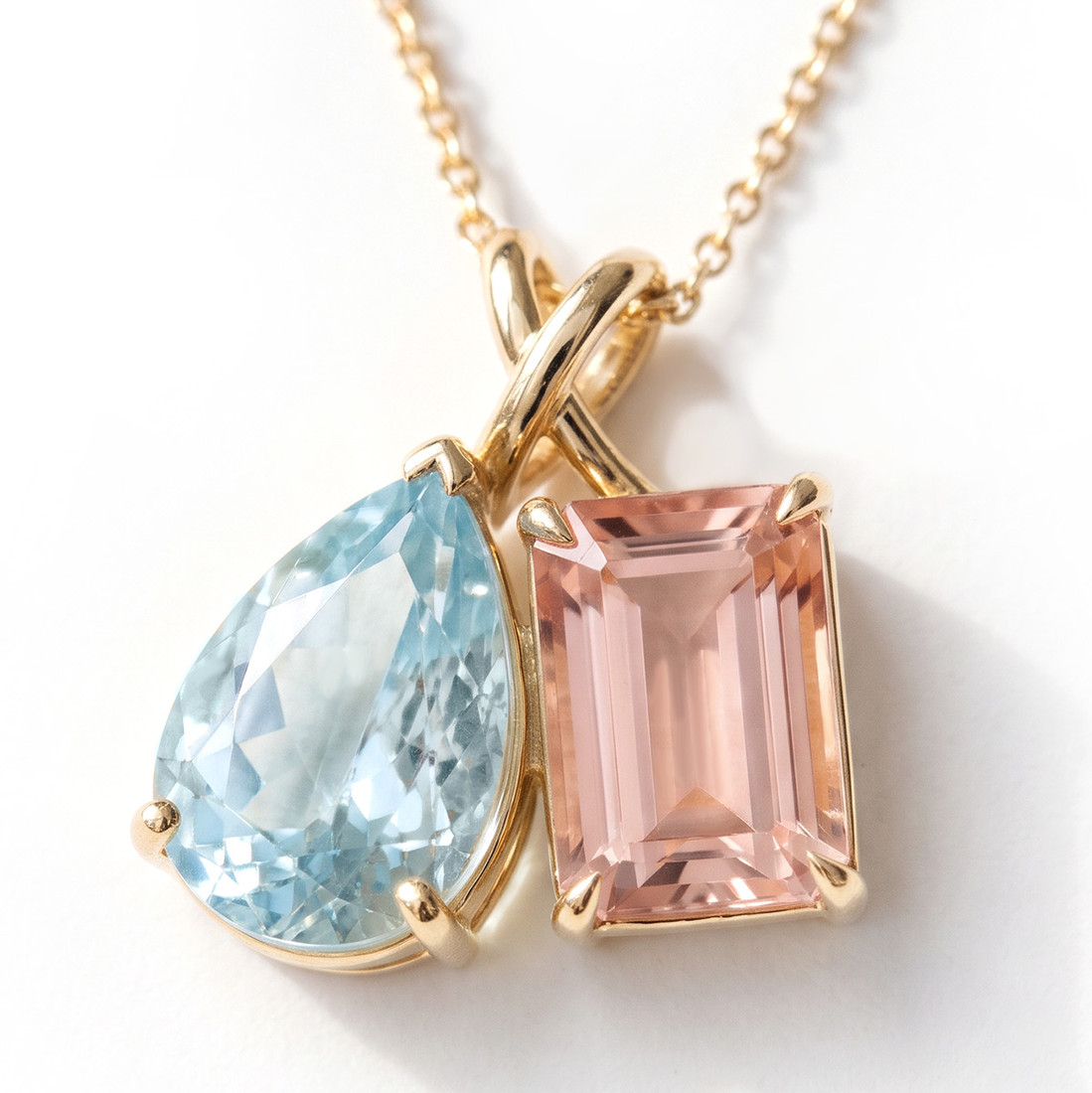Aquamarine and Morganite Toi et Moi Two-Stone Necklace 14k Yellow Gold