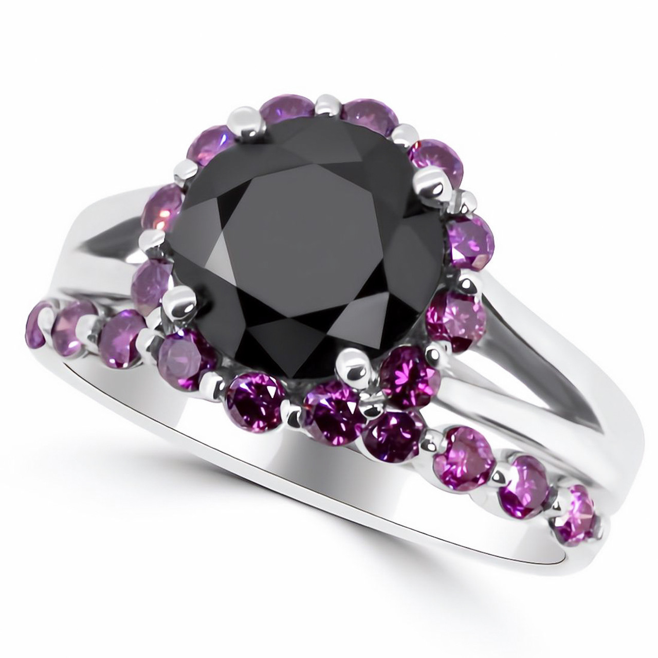 【BLACKPURPLE】[BLACKLABEL] Shatin Purple Cubic Ring Synthetic Amethyst Ring Black Stainless Steel Purple Wedding
