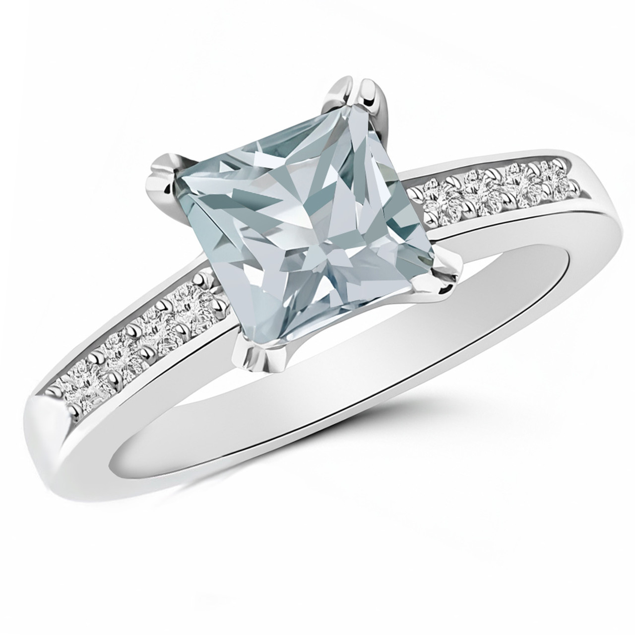 Princess-Cut Sky Blue Aquamarine & Diamond Engagement Ring