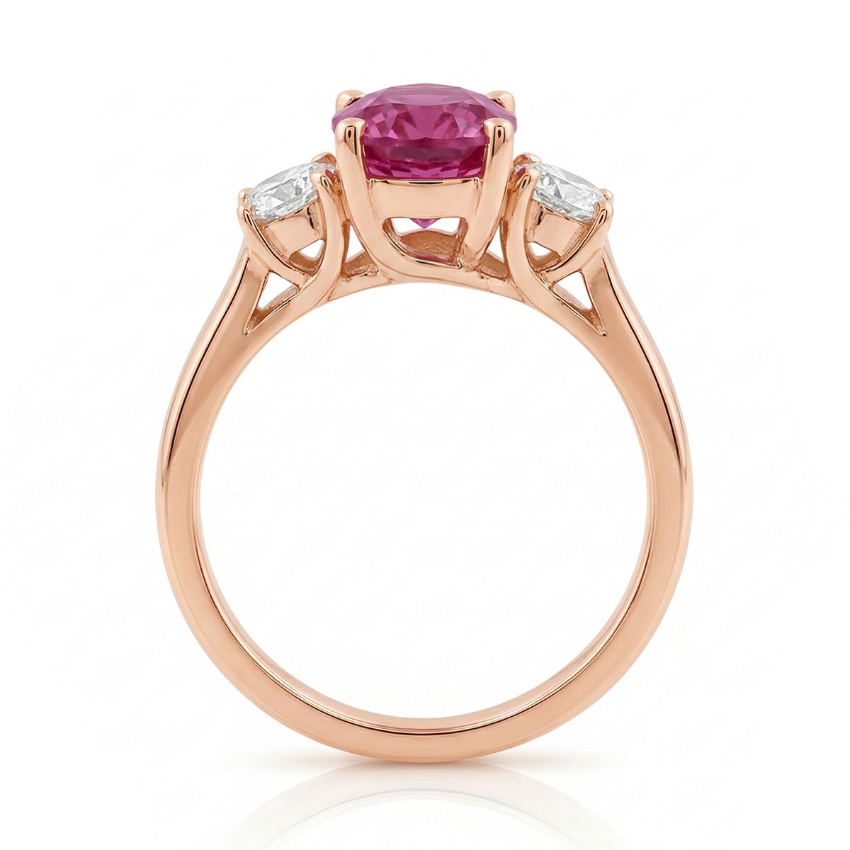 Oval Pink Sapphire & Diamond 3 Stone Engagement Ring 14k Rose Gold